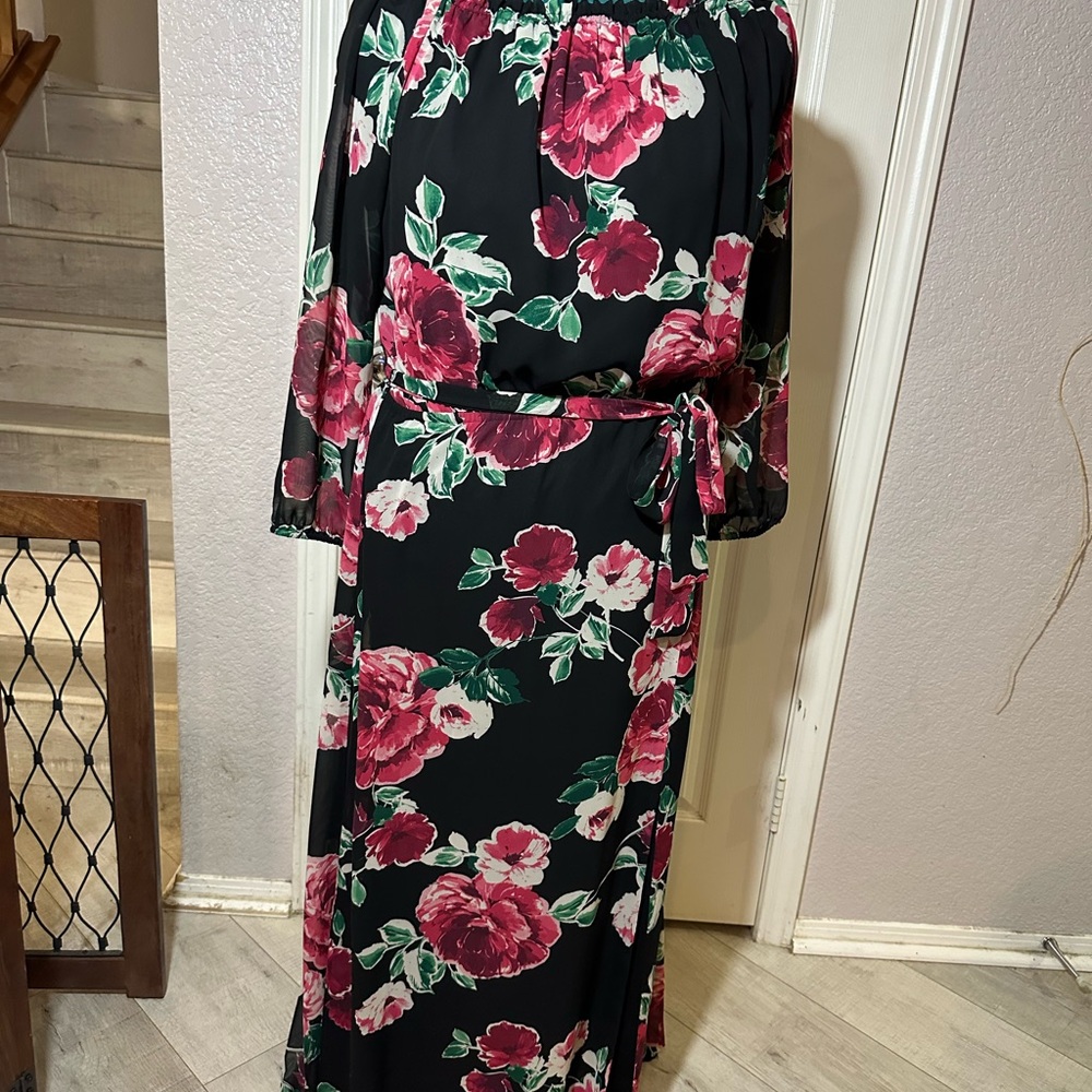 Floral Black and Pink Maxi Dress